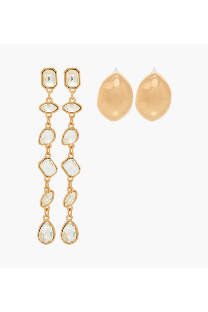لايف ستايل Pack of 2 Gold Tone Assorted Earrings with Pushback Closure